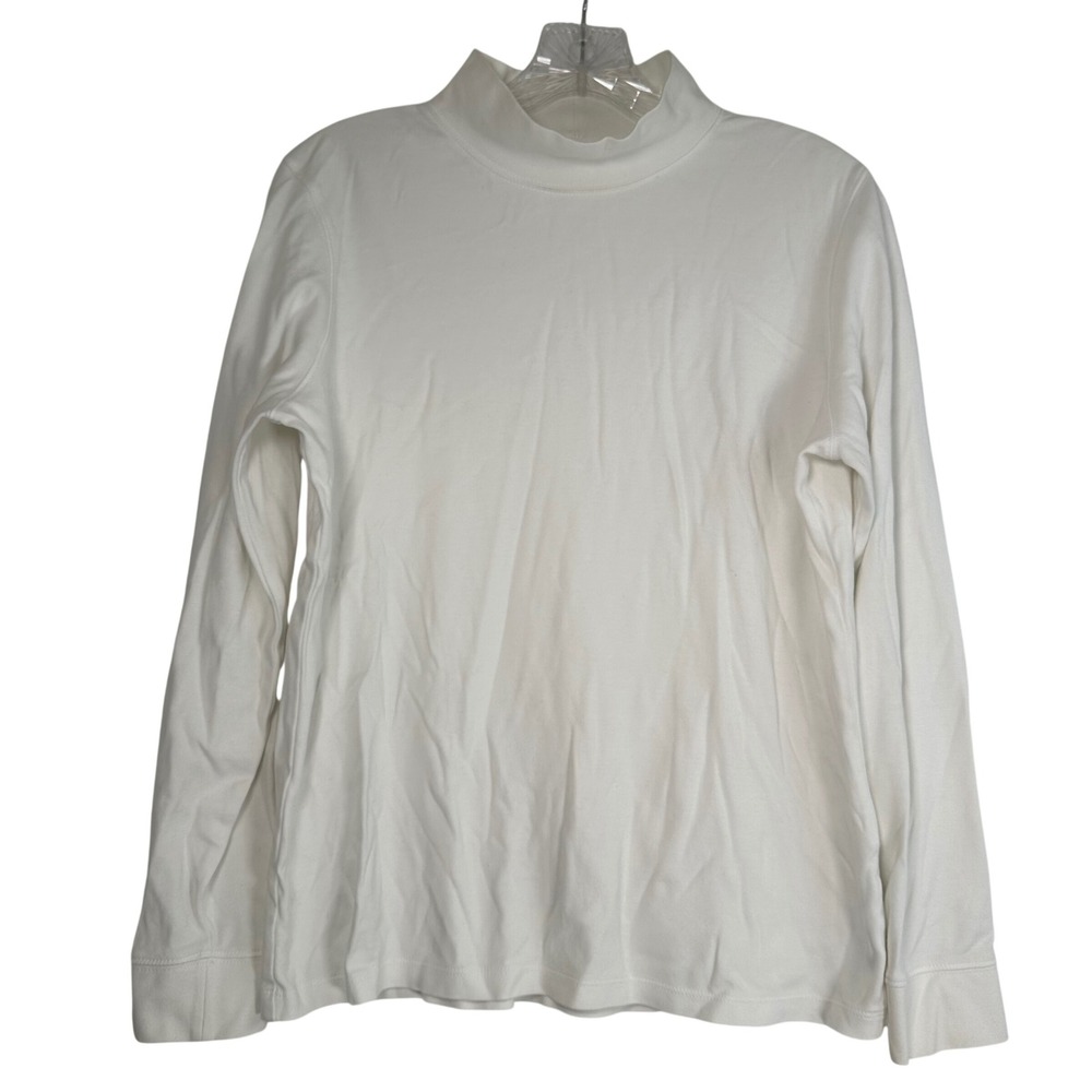 LL Bean Womens White Mock Neck Long Sleeve Cotton Top Size M